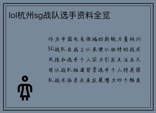 lol杭州sg战队选手资料全览
